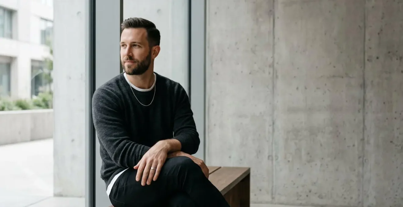 Homme élégant portant des bijoux raffinés avec une peau impeccablement soignée