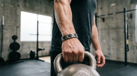 Bracelet en titane et fibre de carbone porté lors d'une séance d'entraînement sportif intense