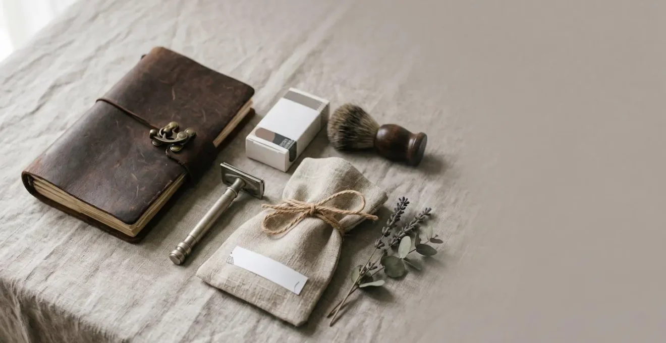 Composition élégante d'objets masculins soigneusement disposés pour un cadeau de Fête des Pères significatif et personnel