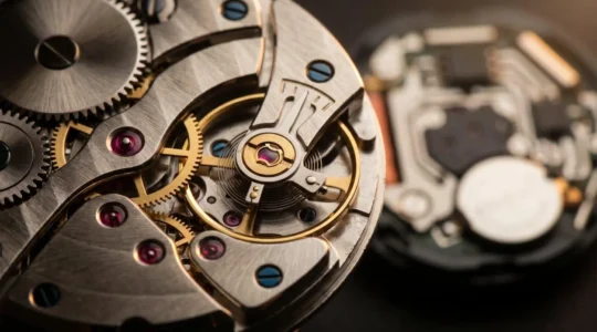 Gros plan sur le mouvement mécanique d'une montre de luxe révélant l'artisanat horloger